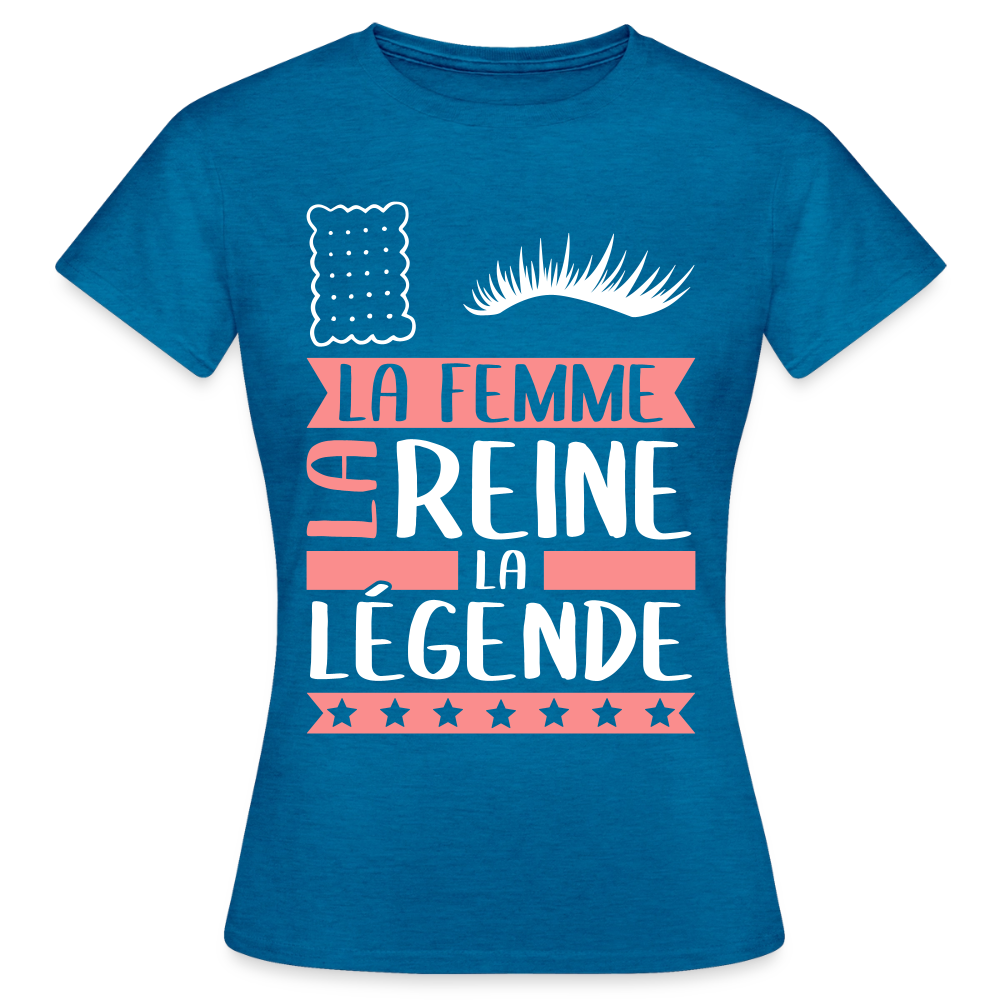 T-shirt femme Lucile rébus – La femme, la reine, la légende - bleu saphir antique chiné