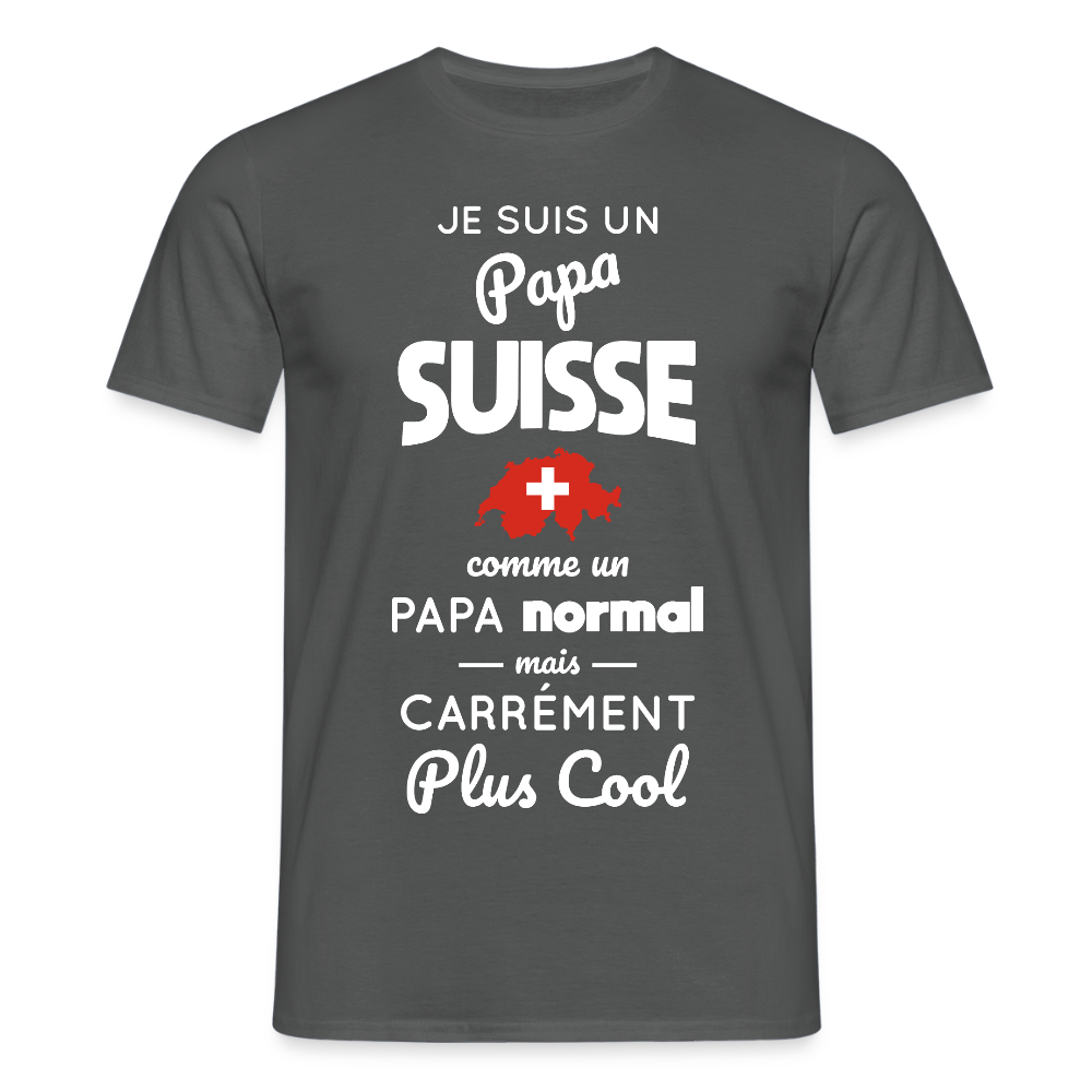 T-shirt Homme - Papa Suisse Plus Cool - charbon