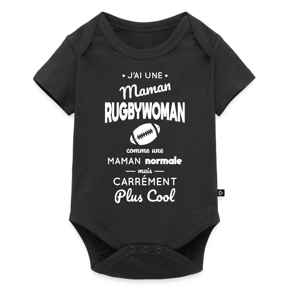 Body Bébé bio manches courtes - J'ai une maman rugbywoman - noir