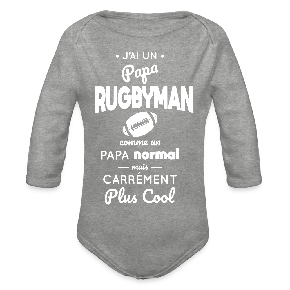 Body Bébé bio manches longues - J'ai un papa rugbyman - gris chiné