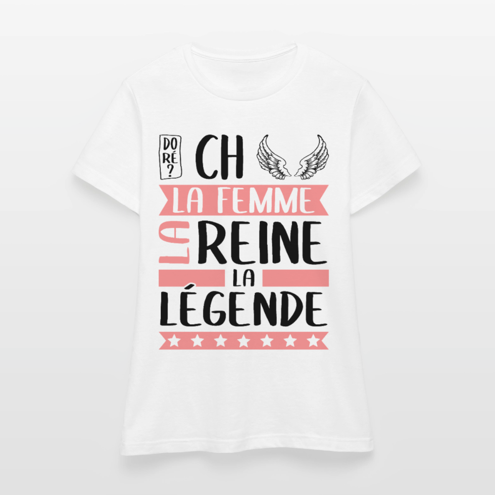 T-shirt femme coloris clair Michèle rébus – La femme, la reine, la légende - blanc