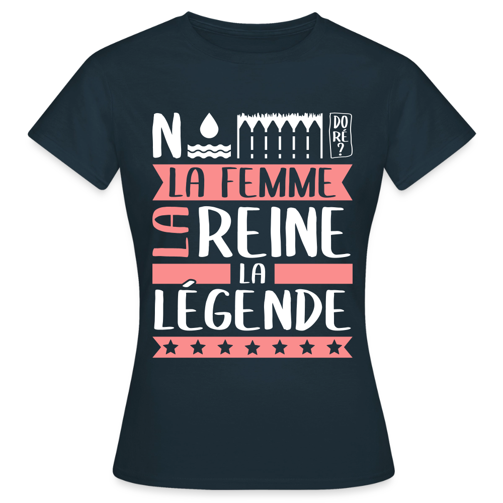 T-shirt femme Noémie rébus – La femme, la reine, la légende - marine