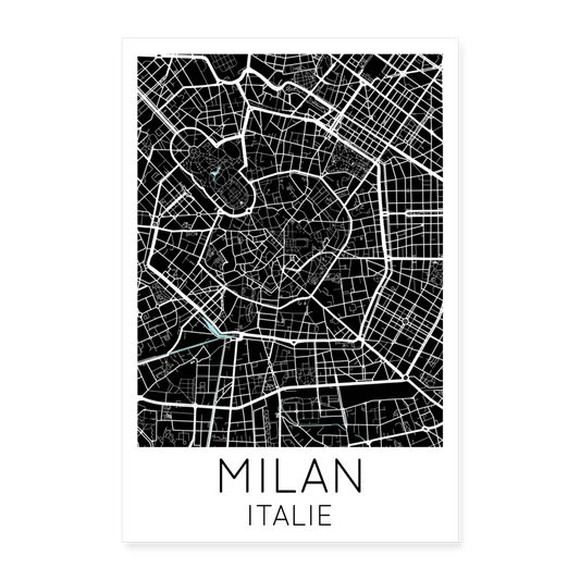 Poster Milan - Plan Milan - 60 x 90 cm - blanc