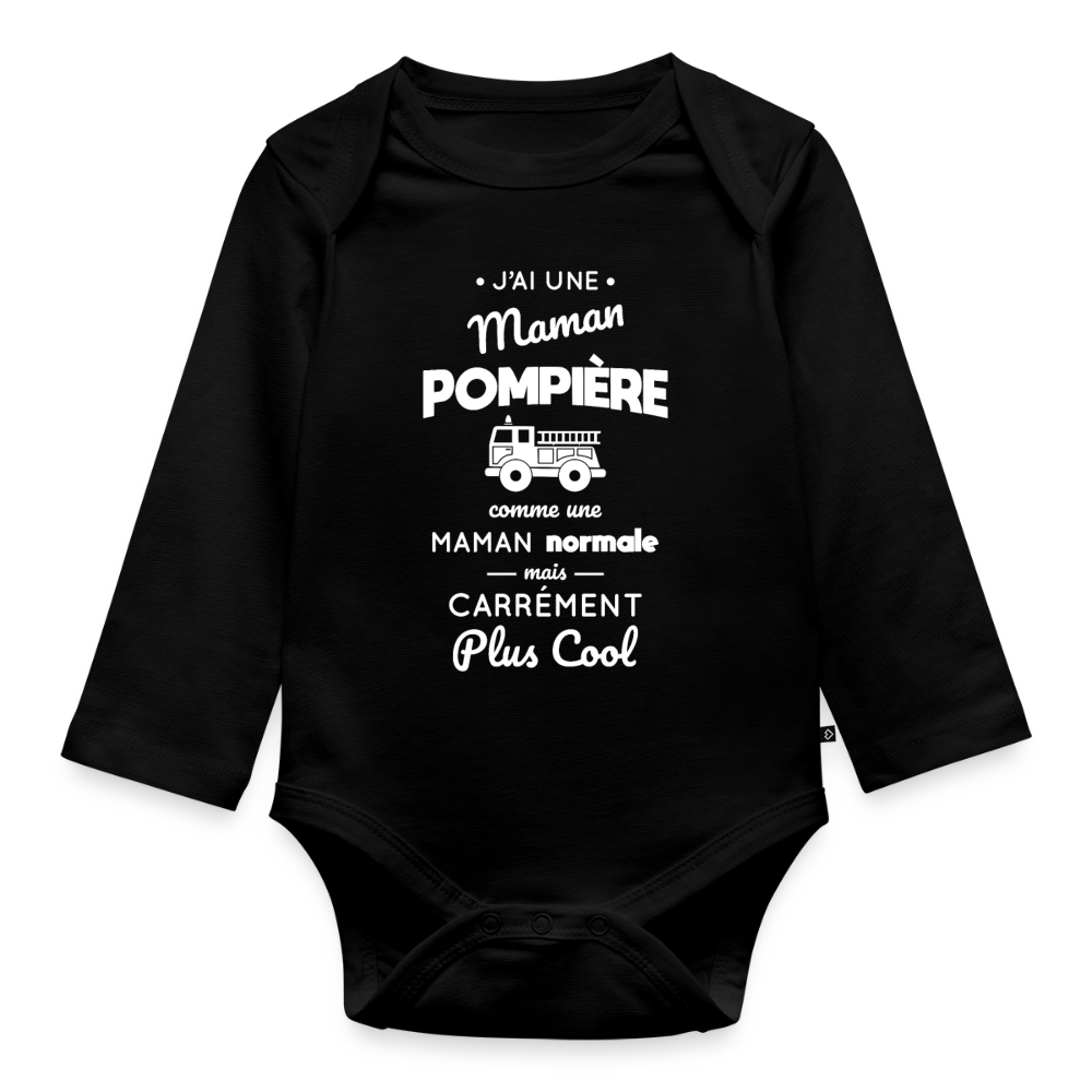Body Bébé bio manches longues - J'ai une maman pompière - noir