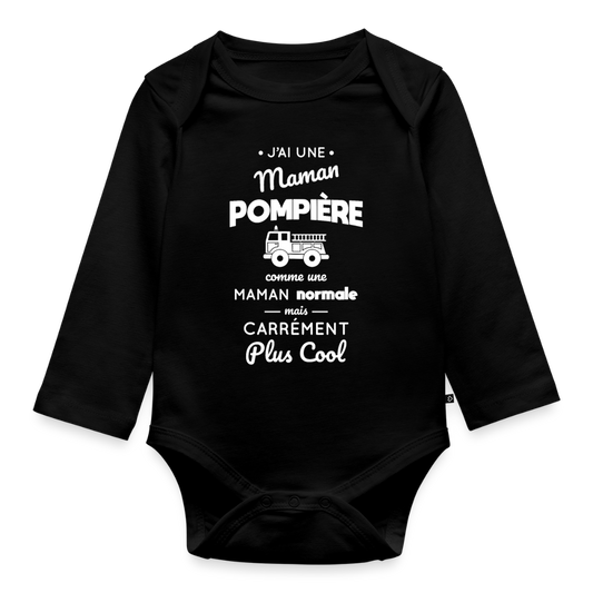 Body Bébé bio manches longues - J'ai une maman pompière - noir