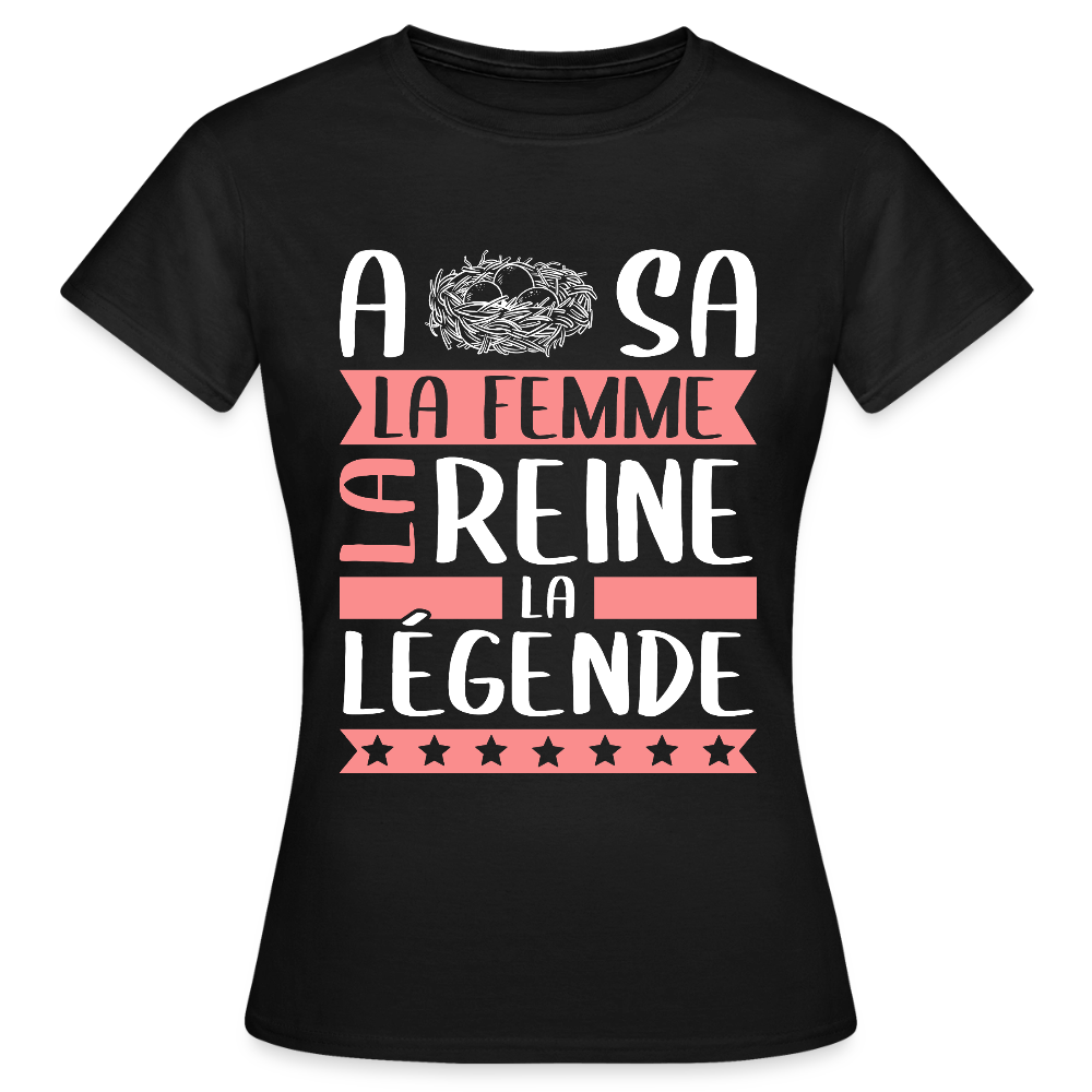 T-shirt femme Anissa rébus – La femme, la reine, la légende - noir