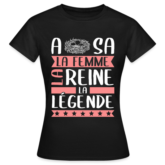 T-shirt femme Anissa rébus – La femme, la reine, la légende - noir