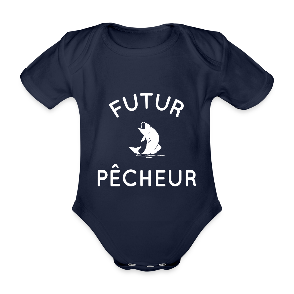 Body Bébé bio manches courtes - Futur pêcheur - marine foncé