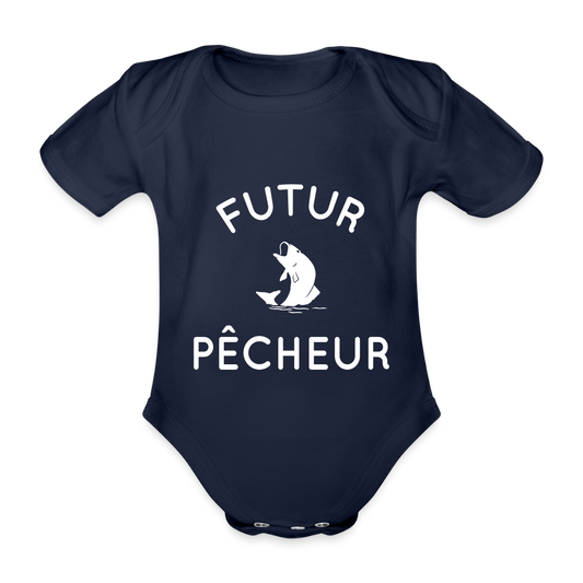 Body Bébé bio manches courtes - Futur pêcheur - marine foncé
