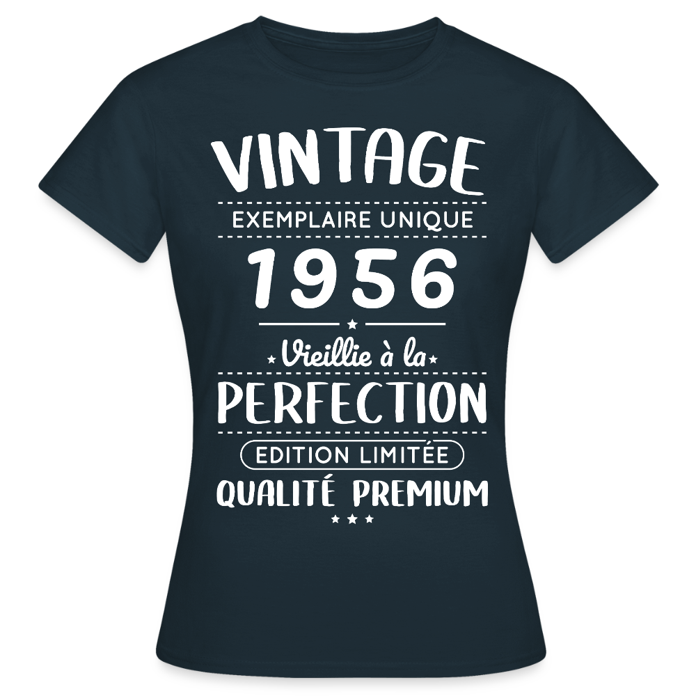 T-shirt anniversaire femme 70 ans – Vintage 1956 – Perfection - marine