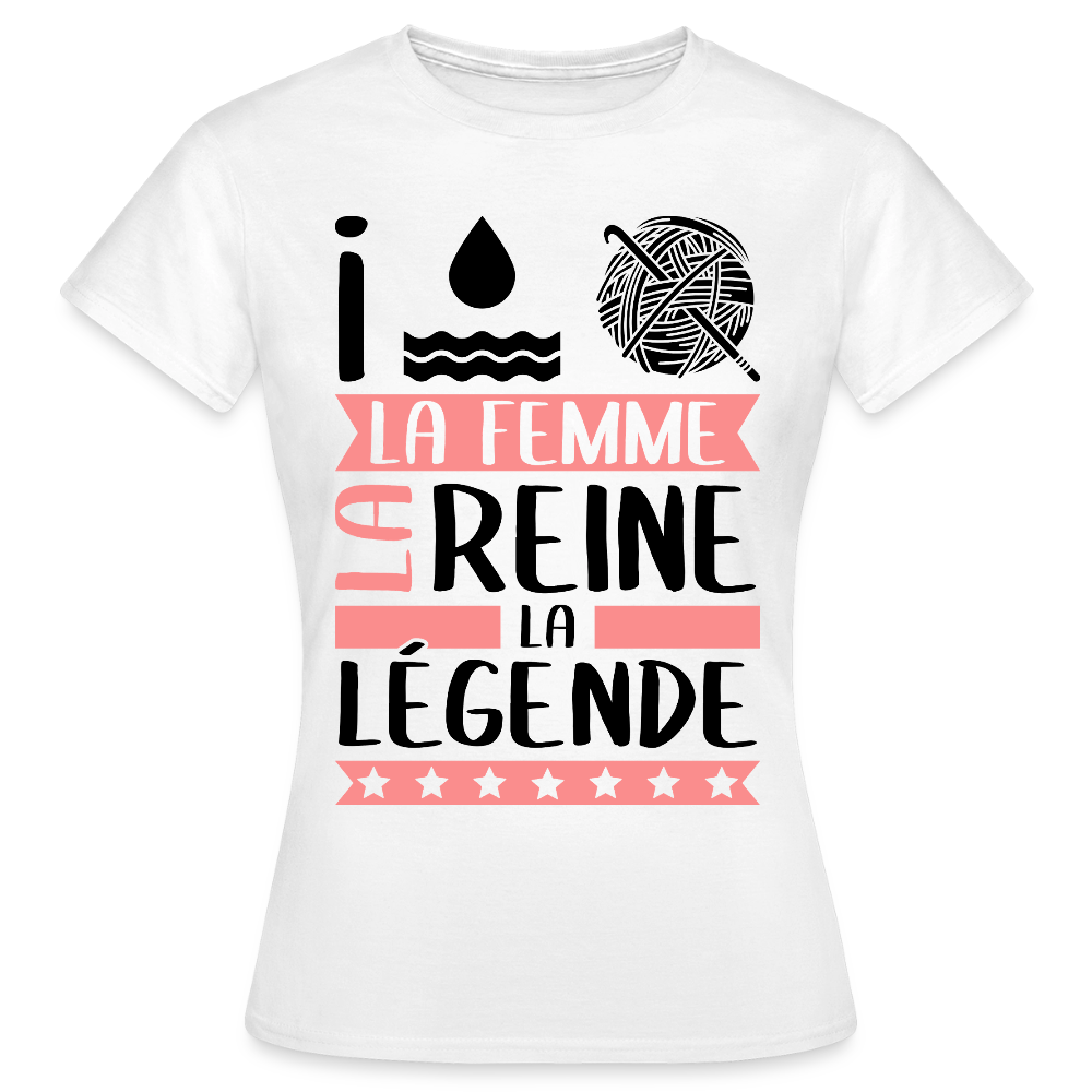 T-shirt femme coloris clair Yolaine en rébus – La femme, la reine, la légende - blanc
