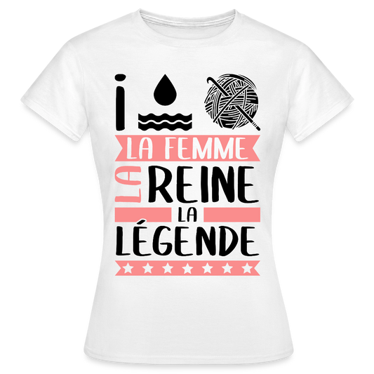 T-shirt femme coloris clair Yolaine en rébus – La femme, la reine, la légende - blanc