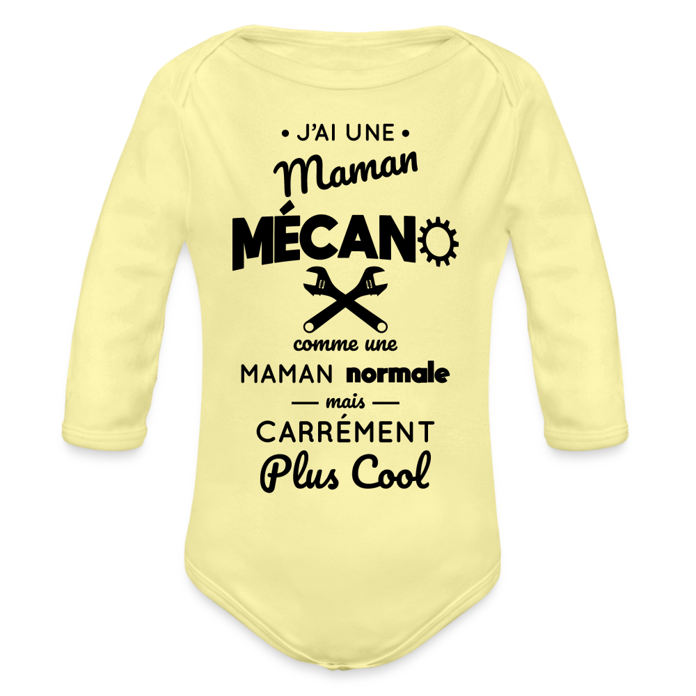 Body Bébé bio manches longues - J'ai une maman mécano - jaune délavé