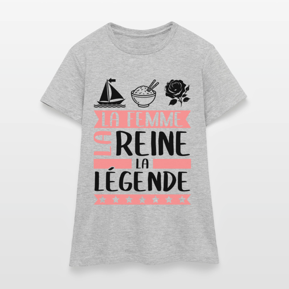 T-shirt femme coloris clair Marie-Rose rébus – La Femme, la reine, la légende - gris chiné