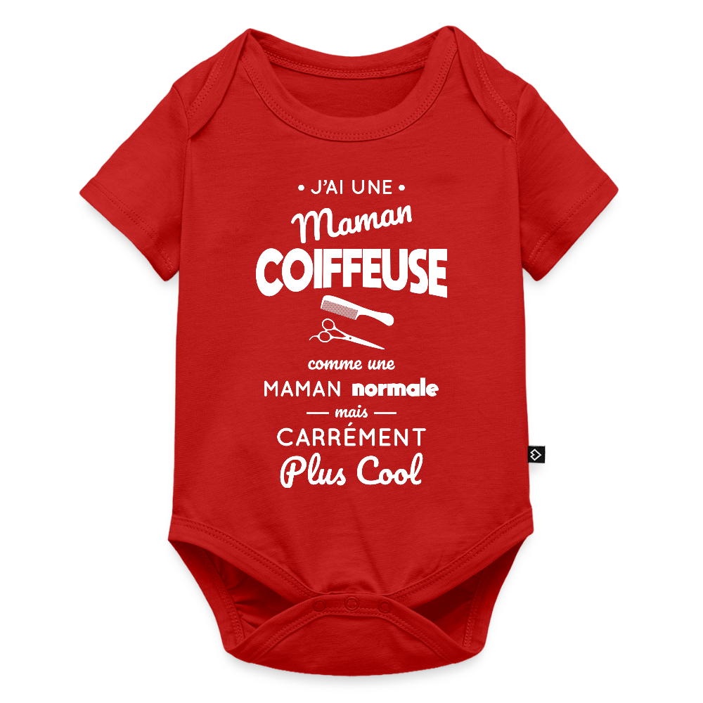 Body Bébé bio manches courtes - J'ai une maman coiffeuse - rouge