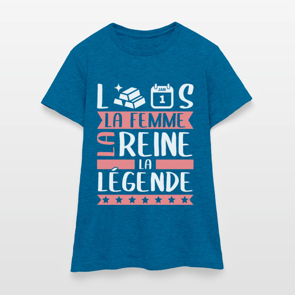 T-shirt femme Laurence rébus – La femme, la reine, la légende - bleu saphir antique chiné