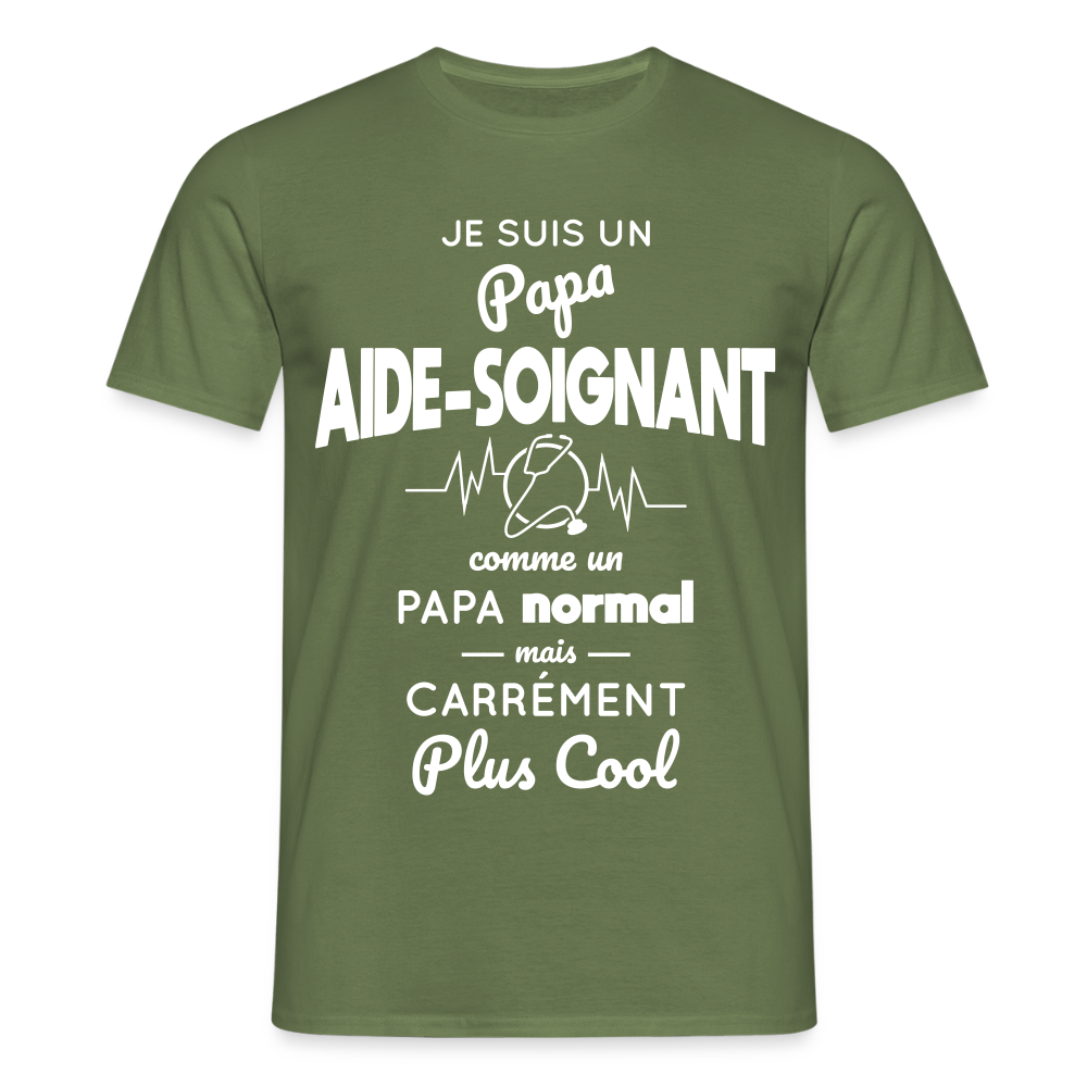 T-shirt Homme - Papa aide-soignant plus cool - vert militaire