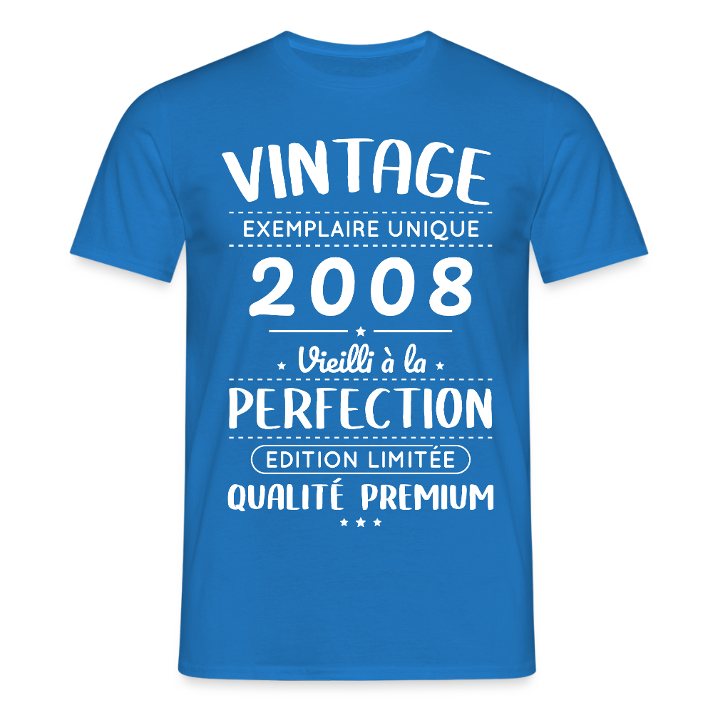 T-shirt anniversaire homme 18 ans – Vintage 2008 – Perfection - bleu royal