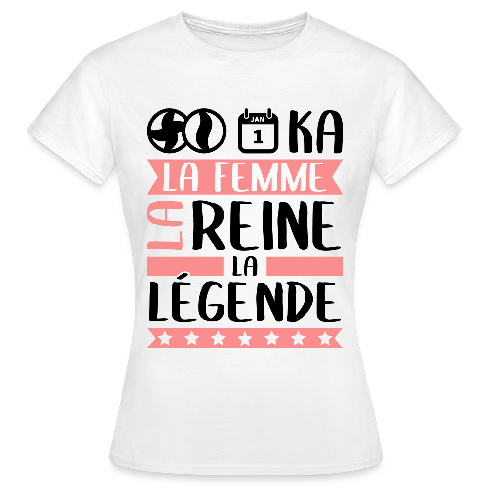 T-shirt femme coloris clair Bianca rébus – La femme, la reine, la légende - blanc