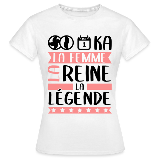 T-shirt femme coloris clair Bianca rébus – La femme, la reine, la légende - blanc