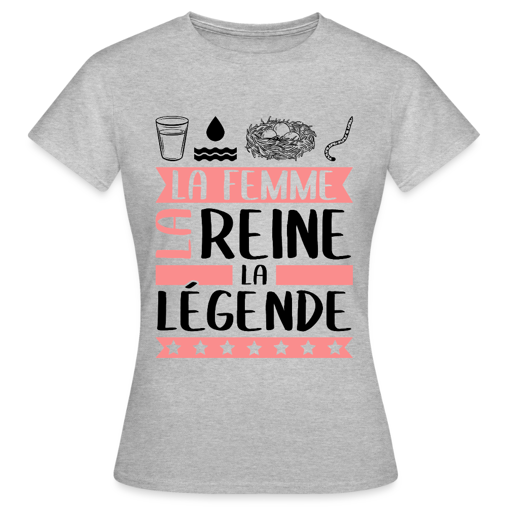 T-shirt femme coloris clair Véronique en rébus – La femme, la reine, la légende - gris chiné