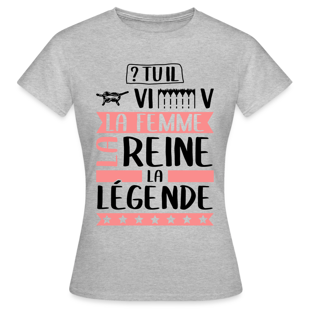 T-shirt femme coloris clair Geneviève rébus – La femme, la reine, la légende - gris chiné