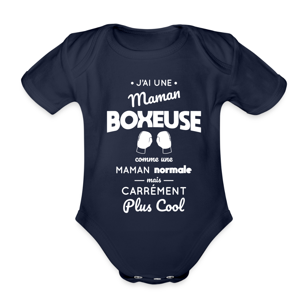 Body Bébé bio manches courtes - J'ai une maman boxeuse - marine foncé