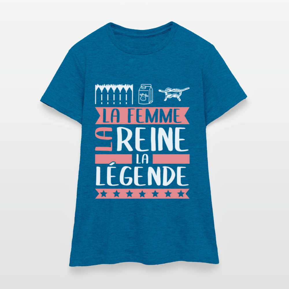 T-shirt femme Hélène rébus – La femme, la reine, la légende - bleu saphir antique chiné