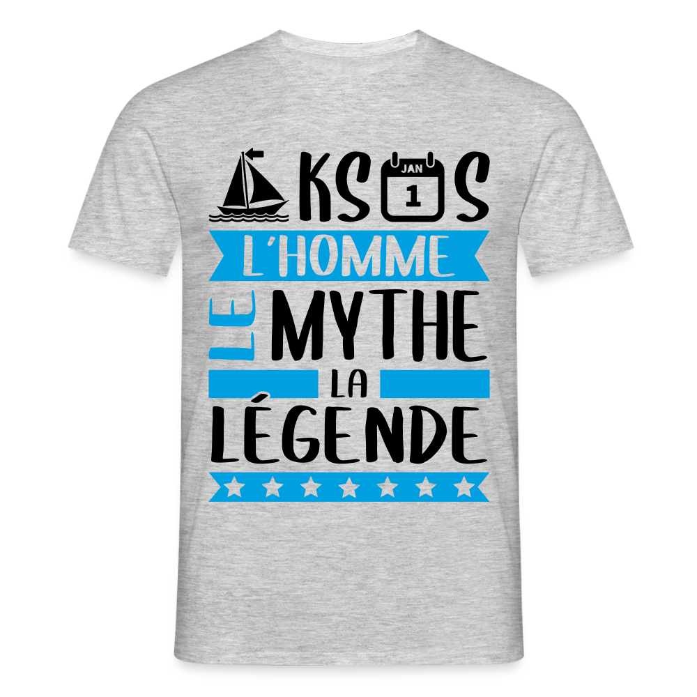 T-shirt homme coloris clair Maxence en rébus – L’homme, le mythe, la légende - gris chiné