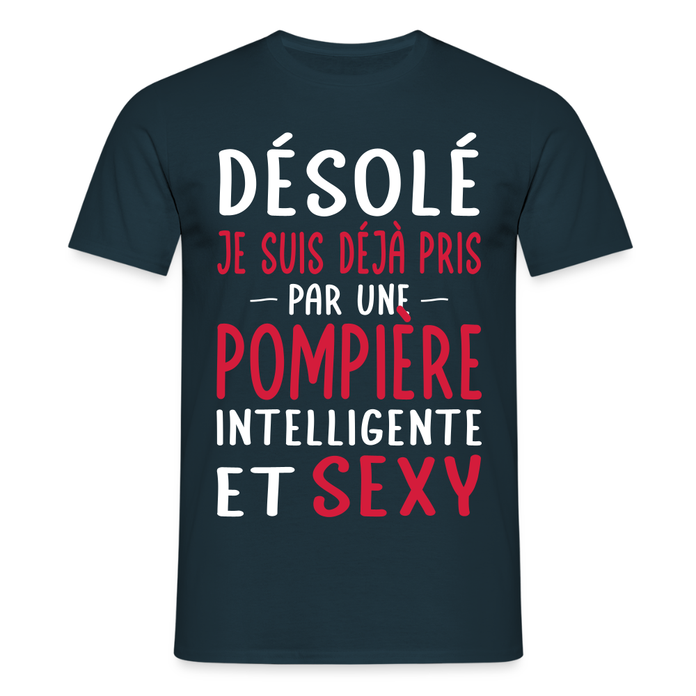 T-shirt Homme - Je suis pris par une pompière intelligente et sexy - marine