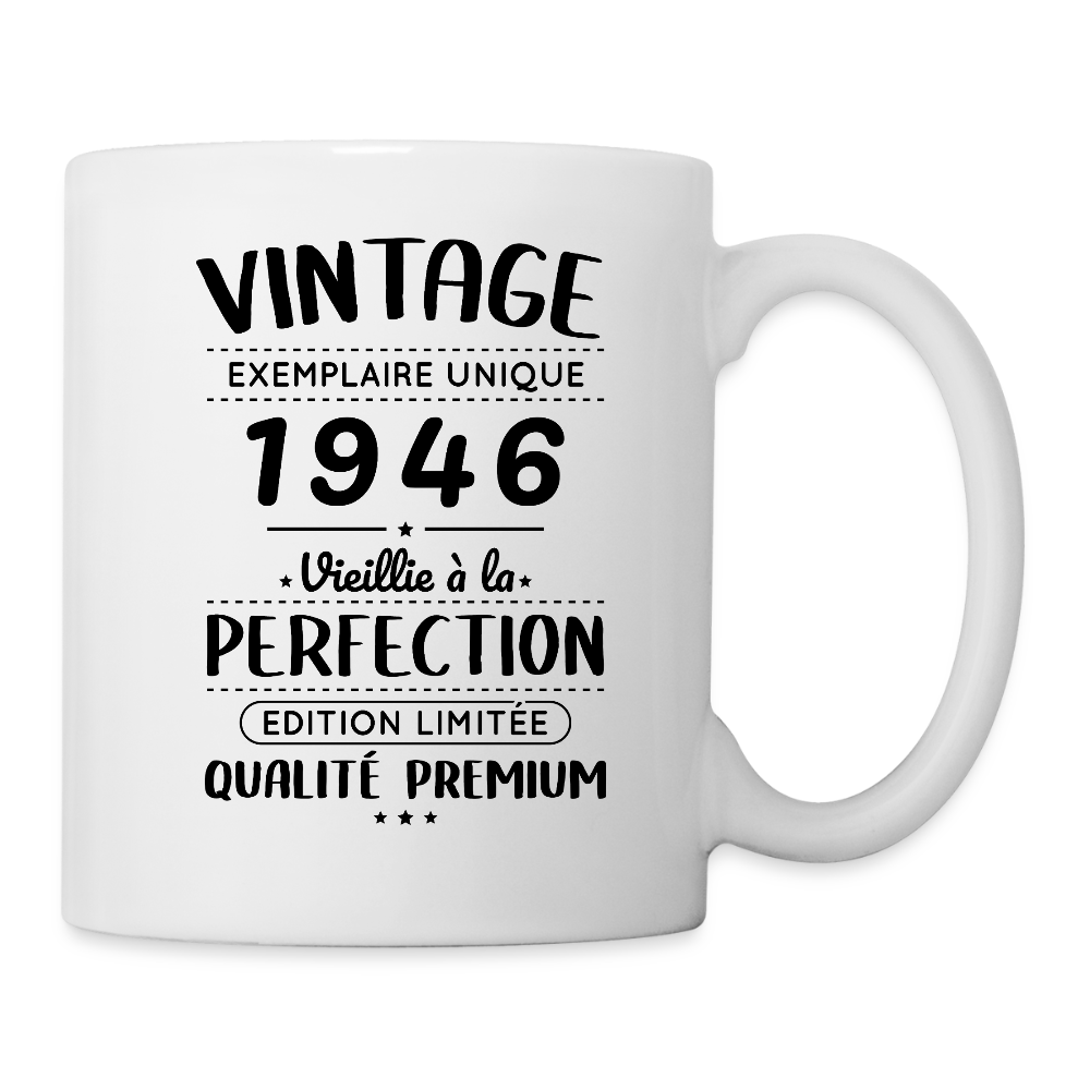 Mug blanc anniversaire femme 80 ans – Vintage 1946 – Perfection - blanc