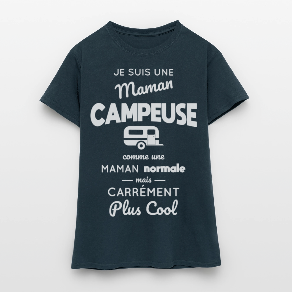 T-shirt Femme - Maman campeuse plus cool - marine