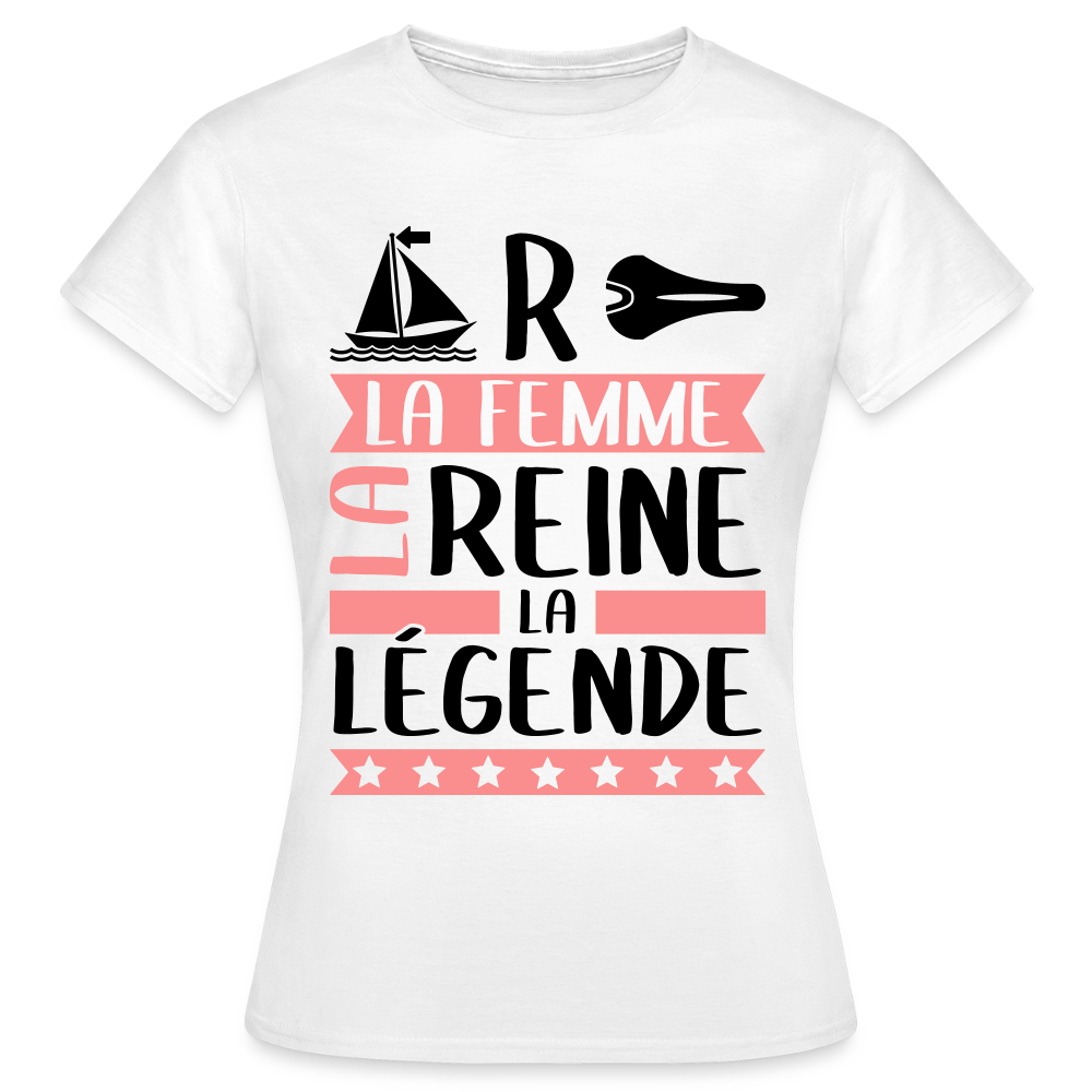 T-shirt femme coloris clair Marcelle rébus – La Femme, la reine, la légende - blanc