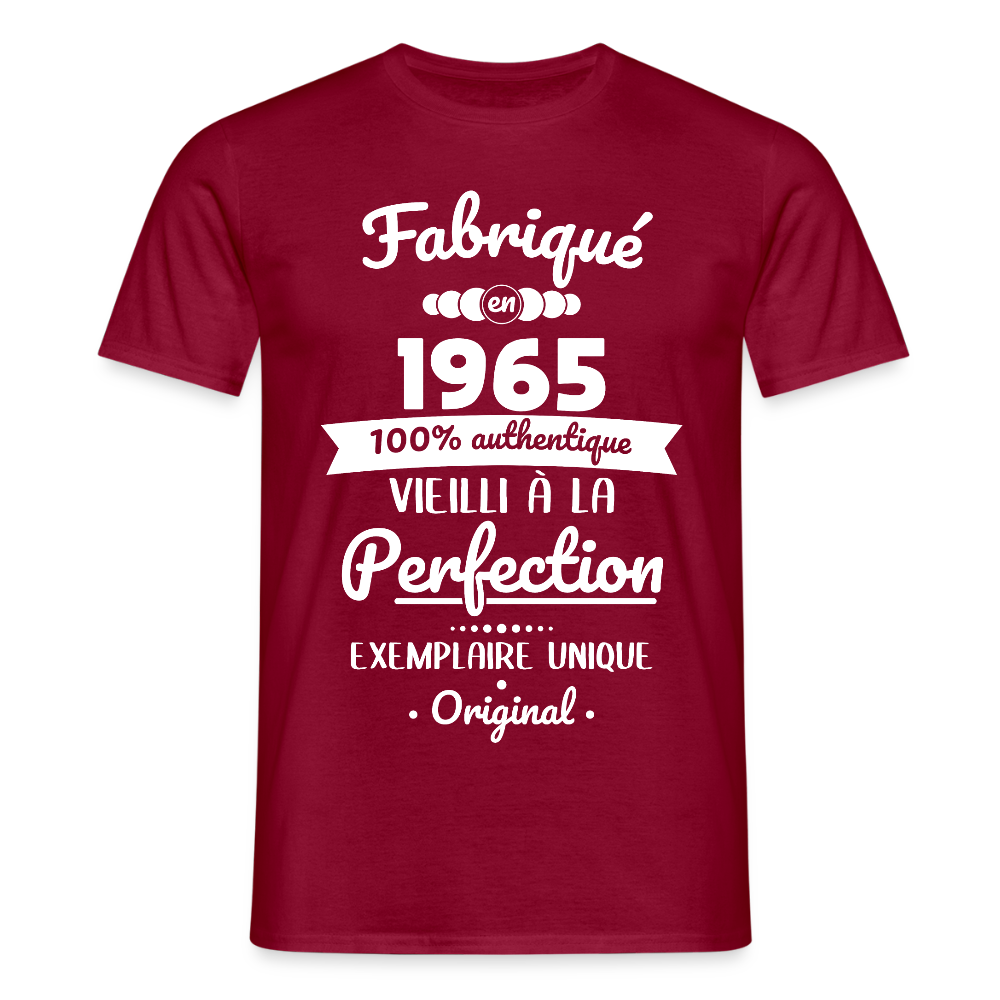 T-shirt Homme - Anniversaire 60 Ans - Fabriqué en 1965 - rouge brique