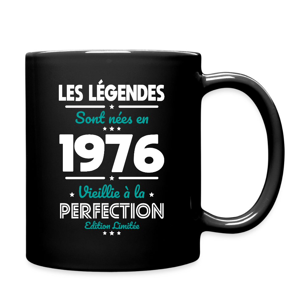 Mug anniversaire noir femme 50 ans – Les légendes sont nées en 1976 - noir