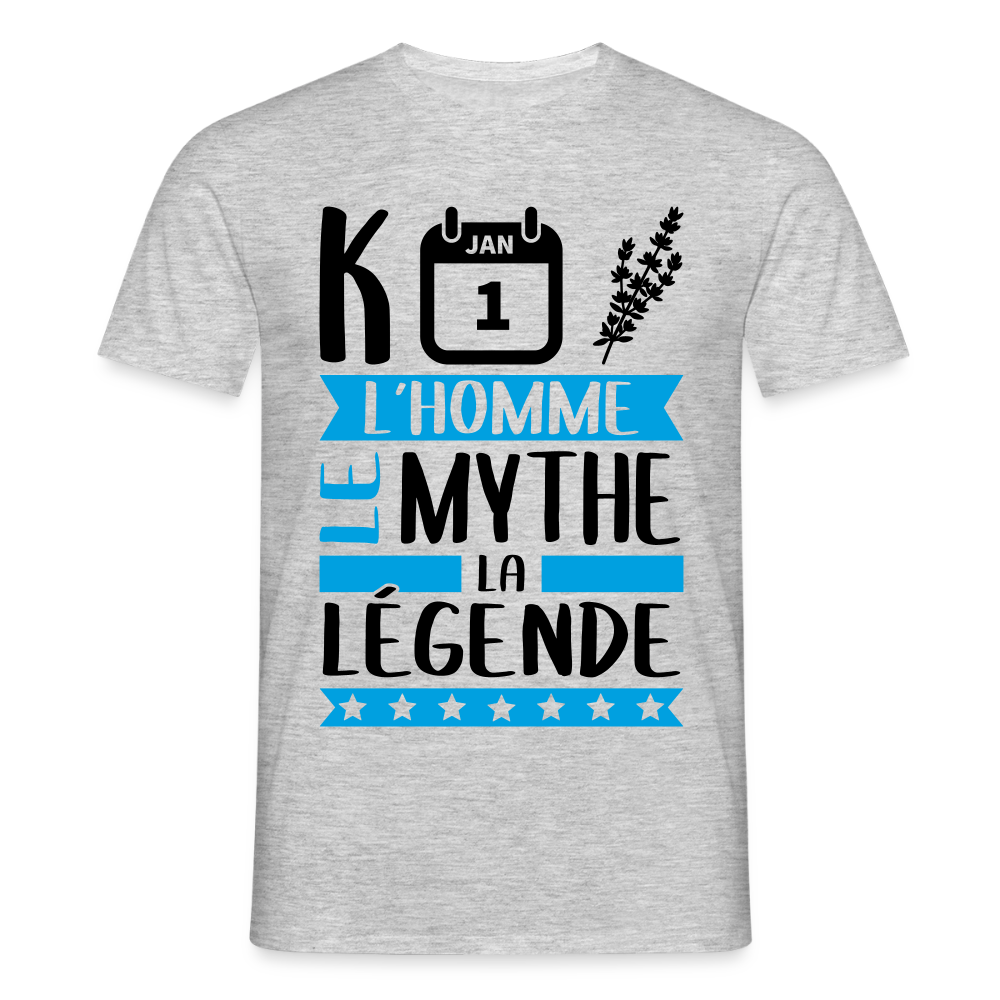 T-shirt homme coloris clair Quentin en rébus – L’homme, le mythe, la légende - gris chiné