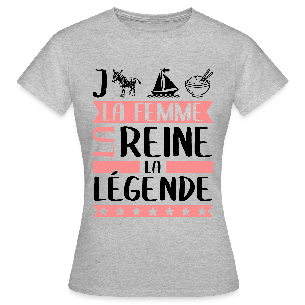 T-shirt femme coloris clair Jeanne-Marie rébus – La femme, la reine, la légende - gris chiné