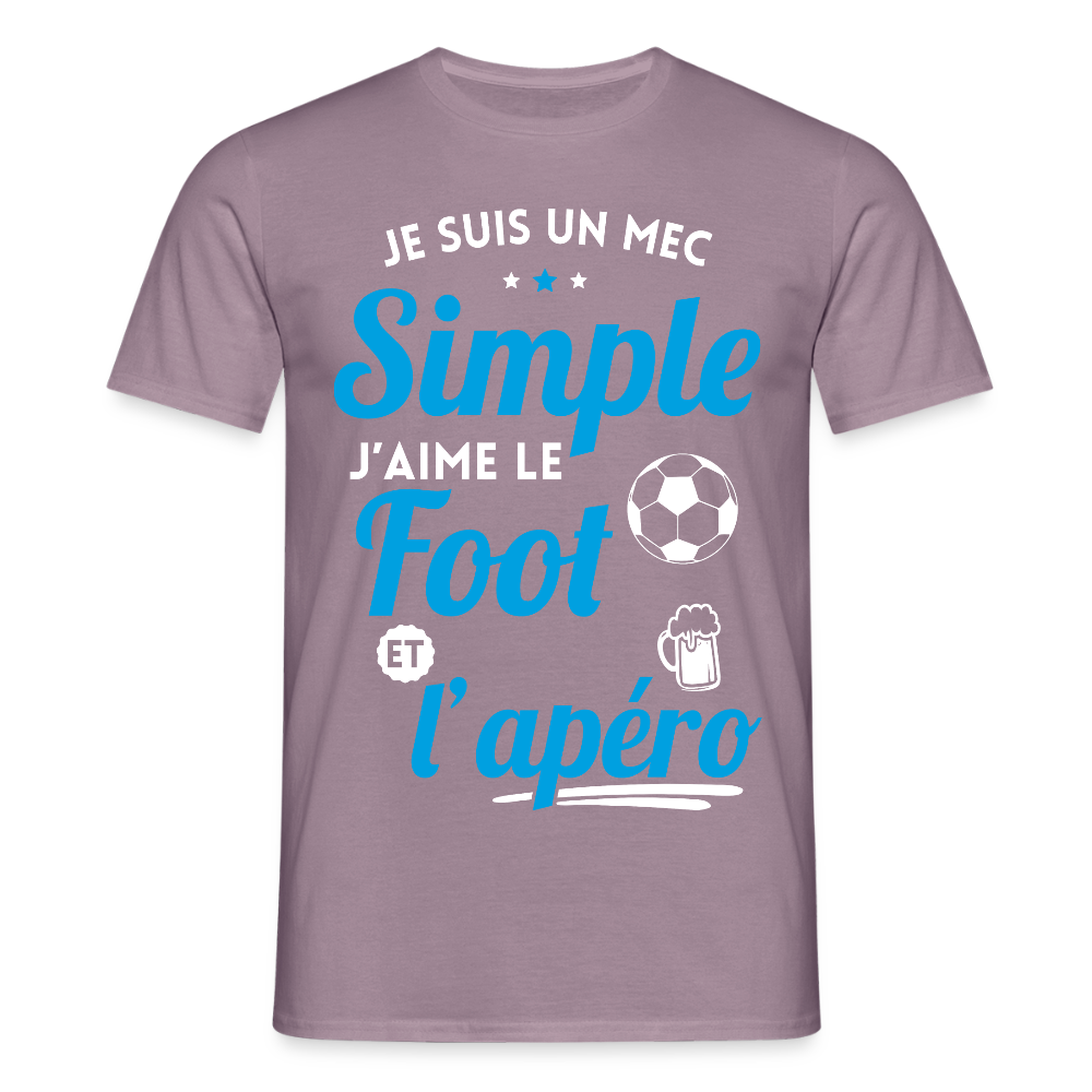 T-shirt Homme -  J'aime le foot et l'apéro - mauve gris 