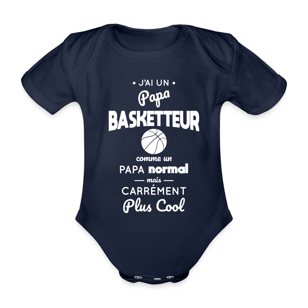 Body Bébé bio manches courtes - J'ai un papa basketteur - marine foncé
