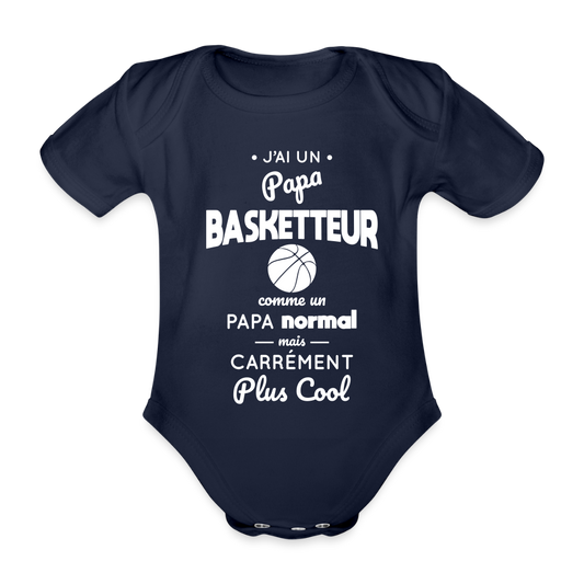 Body Bébé bio manches courtes - J'ai un papa basketteur - marine foncé