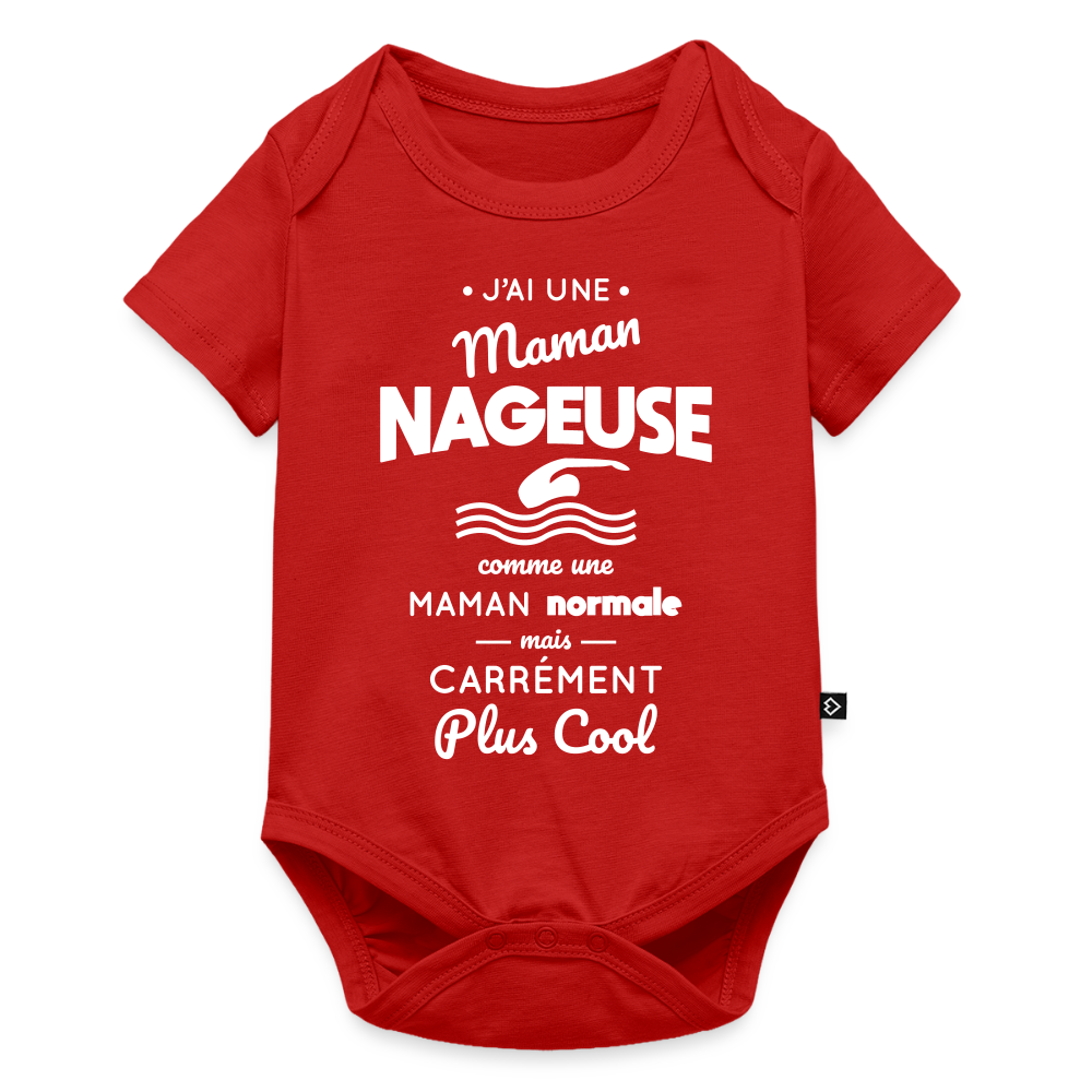 Body Bébé bio manches courtes - J'ai une maman nageuse - rouge