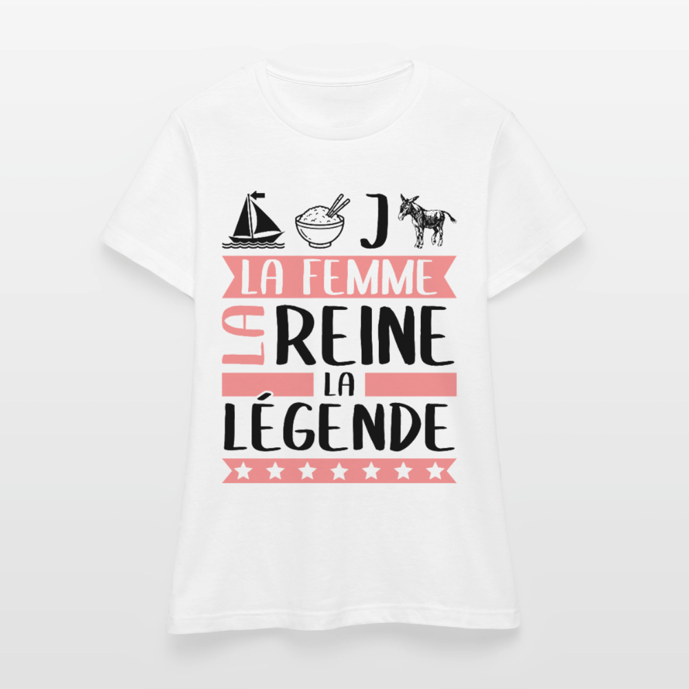 T-shirt femme coloris clair Marie-Jeanne rébus – La Femme, la reine, la légende - blanc