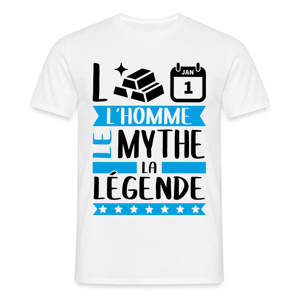 T-shirt homme coloris clair Laurent en rébus – L’homme, le mythe, la légende - blanc