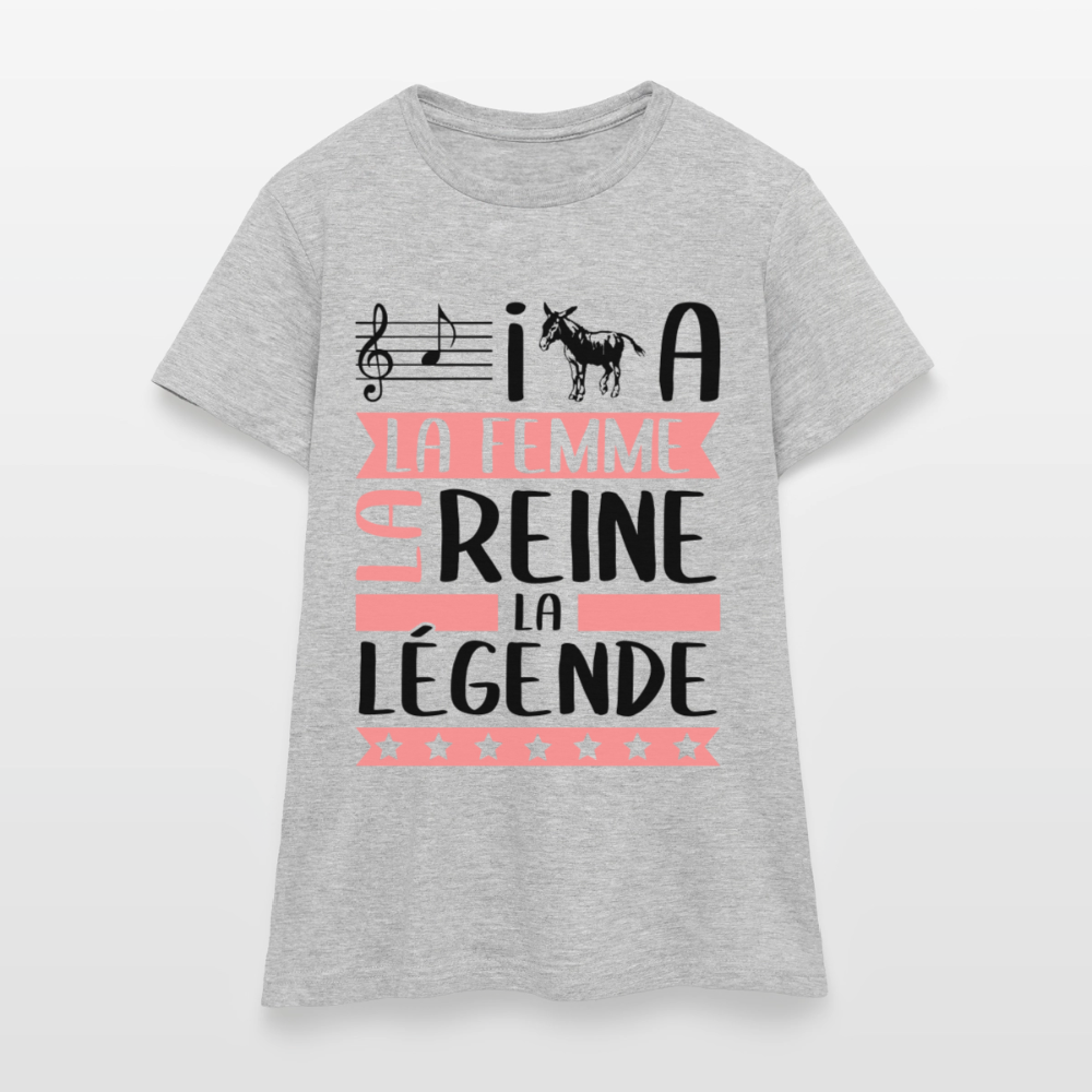 T-shirt femme coloris clair Layana rébus – La femme, la reine, la légende - gris chiné