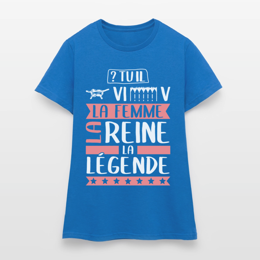 T-shirt femme Geneviève rébus – La femme, la reine, la légende - bleu royal