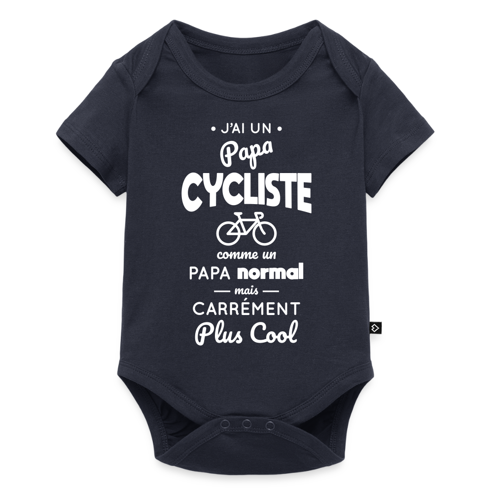 Body Bébé bio manches courtes - J'ai un papa cycliste - bleu marine