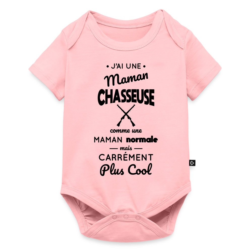 Body Bébé bio manches courtes - J'ai une maman chasseuse - rose