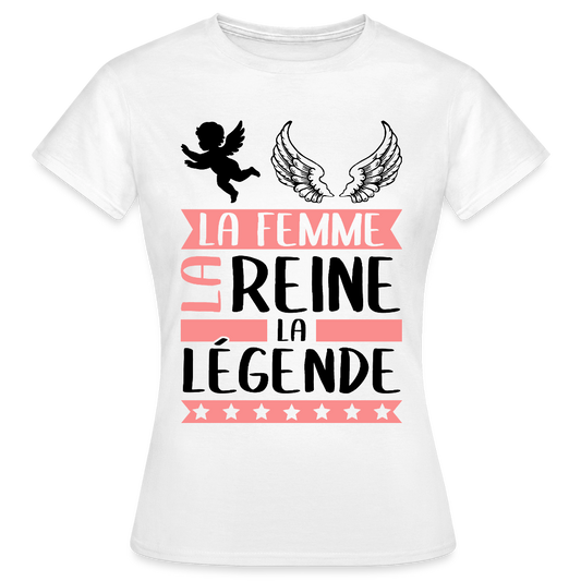 T-shirt femme coloris clair Angèle rébus – La femme, la reine, la légende - blanc