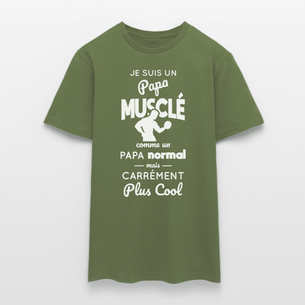 T-shirt Homme - Papa musclé plus cool - vert militaire