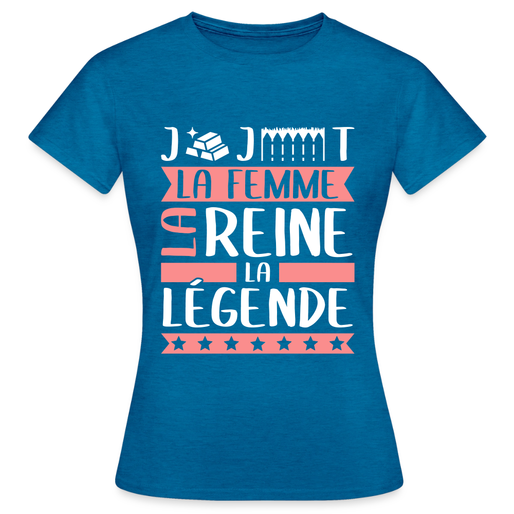 T-shirt femme Georgette rébus – La femme, la reine, la légende - bleu saphir antique chiné
